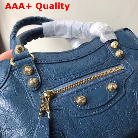 Balenciaga Mini City Bag New Blue Crackle Lambskin Replica