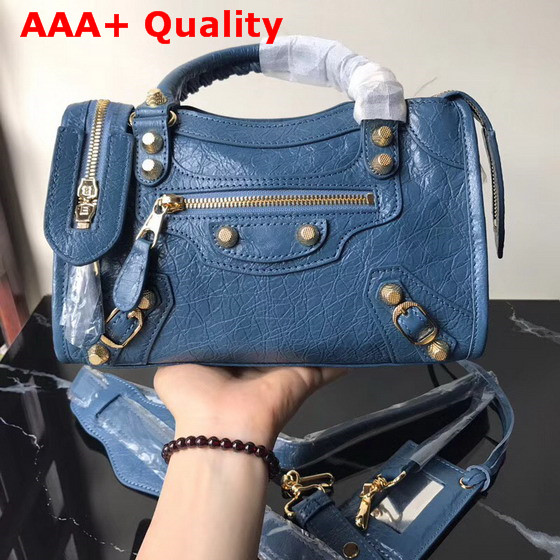 Balenciaga Mini City Bag New Blue Crackle Lambskin Replica