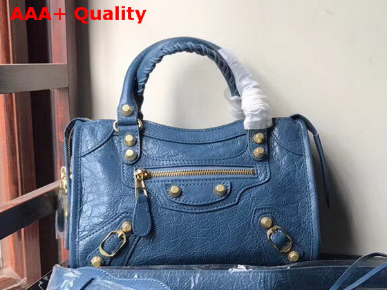 Balenciaga Mini City Bag New Blue Crackle Lambskin Replica