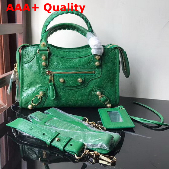 Balenciaga Mini City Bag in Green Crackle Lambskin Replica