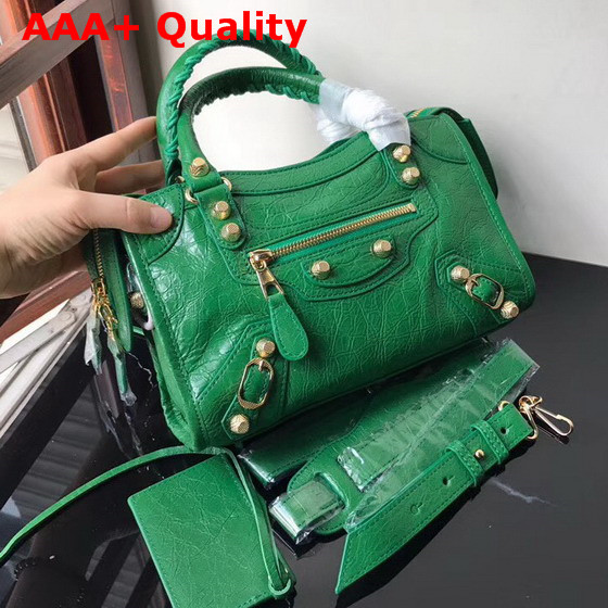 Balenciaga Mini City Bag in Green Crackle Lambskin Replica