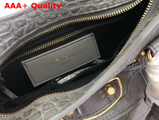 Balenciaga Mini Metallic Edge City Handbag Grey Crocodile Effect Replica