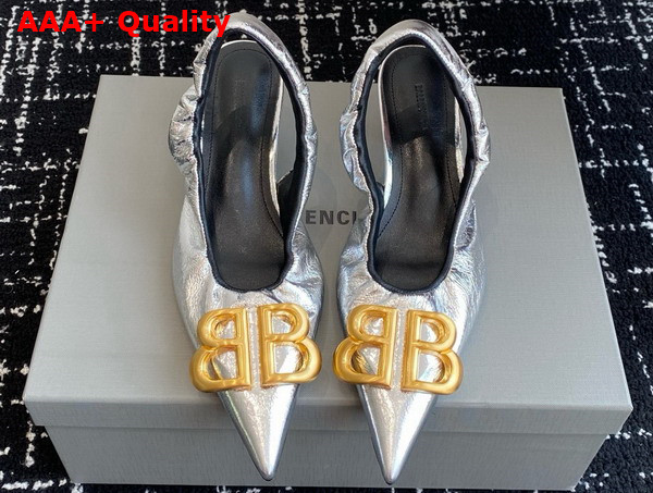 Balenciaga Monaco 50mm Slingback in Silver Arena Lambskin Replica