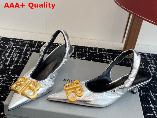 Balenciaga Monaco 50mm Slingback in Silver Arena Lambskin Replica