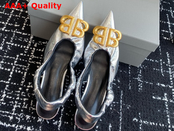 Balenciaga Monaco 50mm Slingback in Silver Arena Lambskin Replica