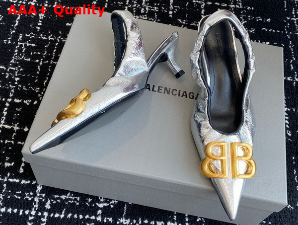 Balenciaga Monaco 50mm Slingback in Silver Arena Lambskin Replica