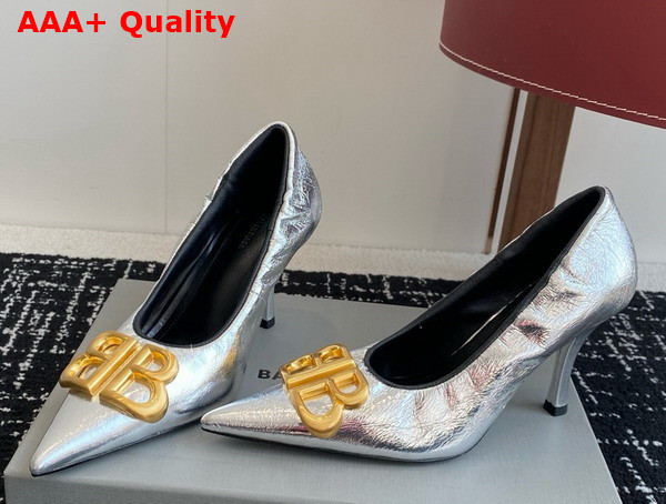 Balenciaga Monaco 90mm Pump in Silver Arena Lambskin Replica