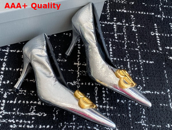 Balenciaga Monaco 90mm Pump in Silver Arena Lambskin Replica