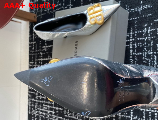 Balenciaga Monaco 90mm Pump in Silver Arena Lambskin Replica