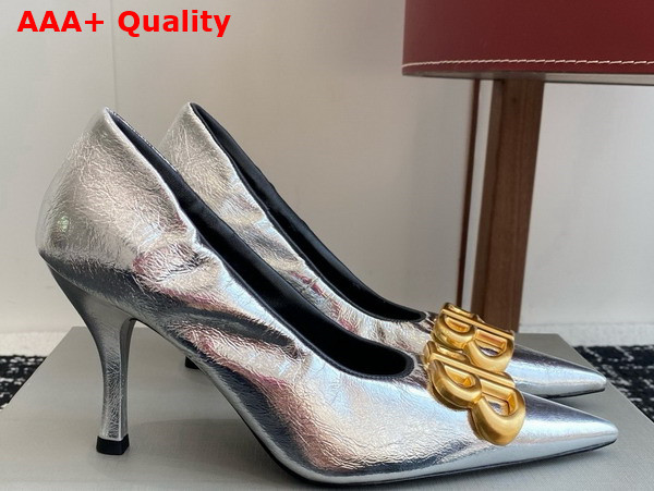 Balenciaga Monaco 90mm Pump in Silver Arena Lambskin Replica