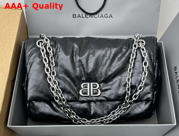 Balenciaga Monaco Medium Chain Bag in Black Arena Calfskin Replica