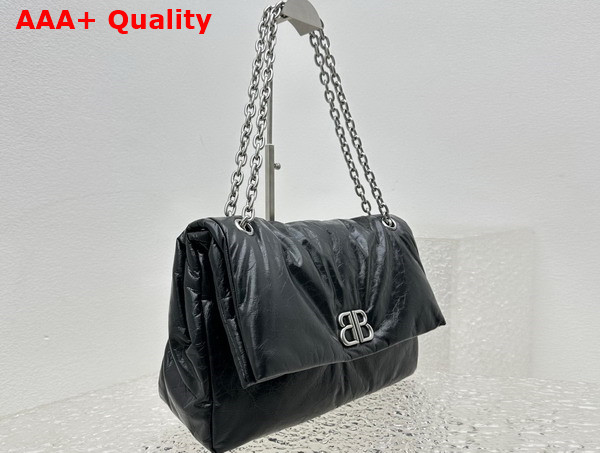 Balenciaga Monaco Medium Chain Bag in Black Arena Calfskin Replica