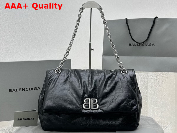 Balenciaga Monaco Medium Chain Bag in Black Arena Calfskin Replica
