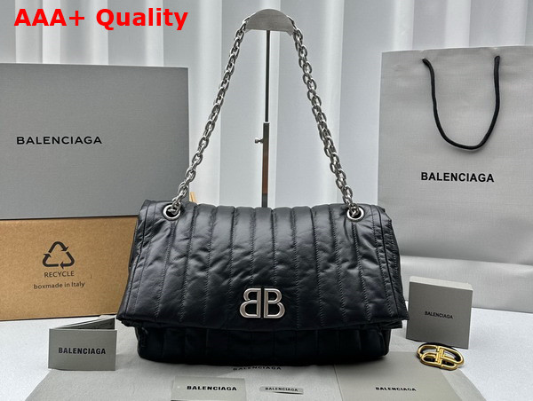 Balenciaga Monaco Medium Chain Bag in Black Quilted Thin Calfskin Aged Silver Hardware Replica