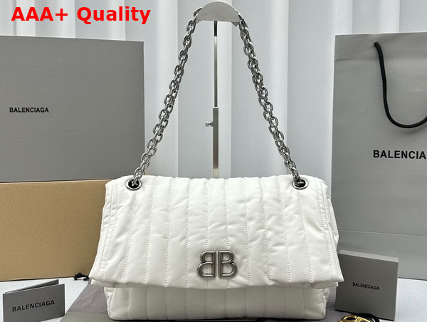 Balenciaga Monaco Medium Chain Bag in Off White Quilted Thin Calfskin Aged Silver Hardware Replica