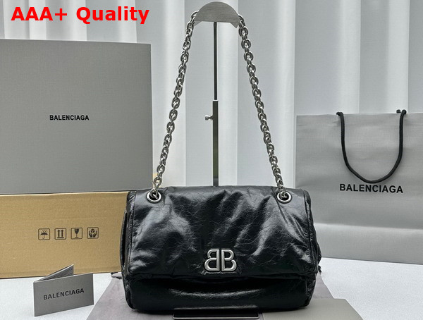 Balenciaga Monaco Small Chain Bag in Black Arena Calfskin Replica