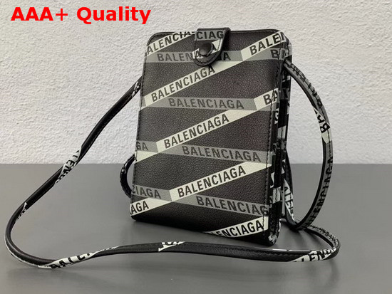Balenciaga Monogram Explorer Strap Wallet Black and Dark Grey Soft Calfskin Replica