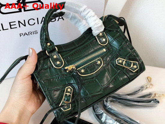 Balenciaga Nano Metallic Edge City Bag Green Crocodile Effect Replica