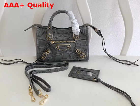 Balenciaga Nano Metallic Edge City Bag Grey Crocodile Effect Replica