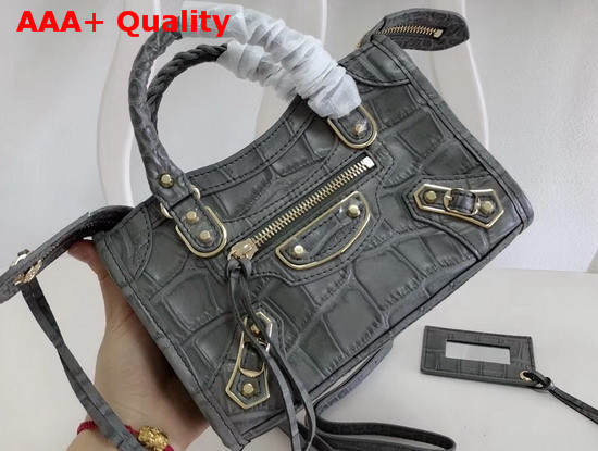 Balenciaga Nano Metallic Edge City Bag Grey Crocodile Effect Replica