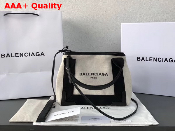 Balenciaga Navy Cabas S Cotton Canvas Summer Bag Natural Black Replica