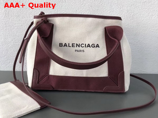 Balenciaga Navy Cabas S Cotton Canvas Summer Bag Natural Burgundy Replica