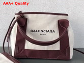 Balenciaga Navy Cabas S Cotton Canvas Summer Bag Natural Burgundy Replica