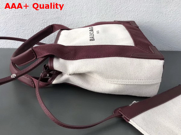 Balenciaga Navy Cabas S Cotton Canvas Summer Bag Natural Burgundy Replica