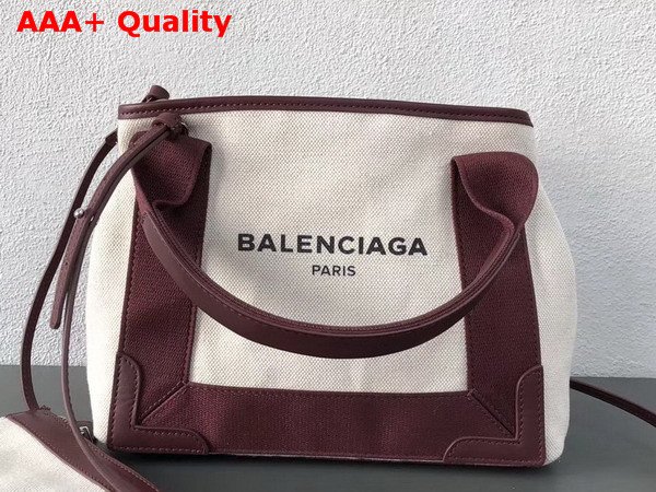 Balenciaga Navy Cabas S Cotton Canvas Summer Bag Natural Burgundy Replica