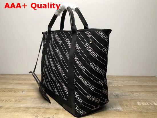 Balenciaga Navy Cabas S Stripe Logo Blackl and White Replica