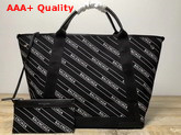 Balenciaga Navy Cabas S Stripe Logo Blackl and White Replica