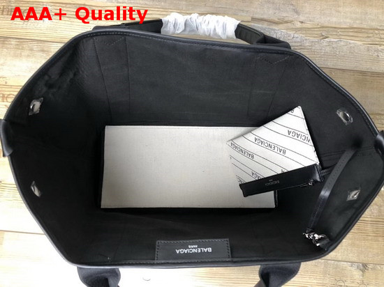 Balenciaga Navy Cabas S Stripe Logo Natural and Black Replica