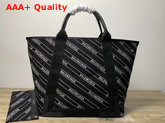 Balenciaga Navy Cabas XS Stripe Logo Black and White Replica