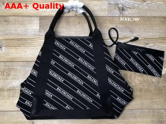 Balenciaga Navy Cabas XS Stripe Logo Black and White Replica