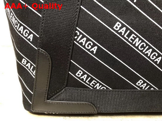 Balenciaga Navy Cabas XS Stripe Logo Black and White Replica