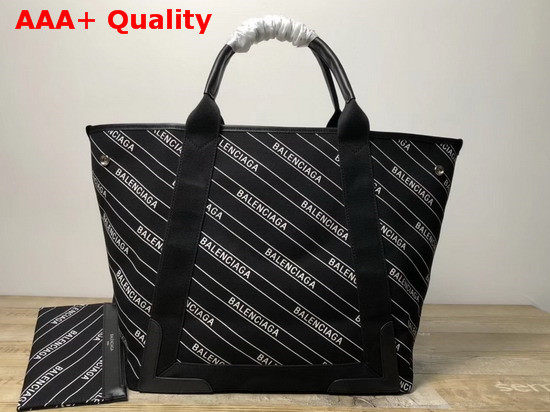 Balenciaga Navy Cabas XS Stripe Logo Black and White Replica
