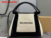 Balenciaga Navy XS Cabas in Light Beige Cotton Canvas and Black Calfskin Replica