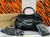 Balenciaga Neo Cagole XS Handbag in Black Arena Lambskin Aged Silver Hardware Replica