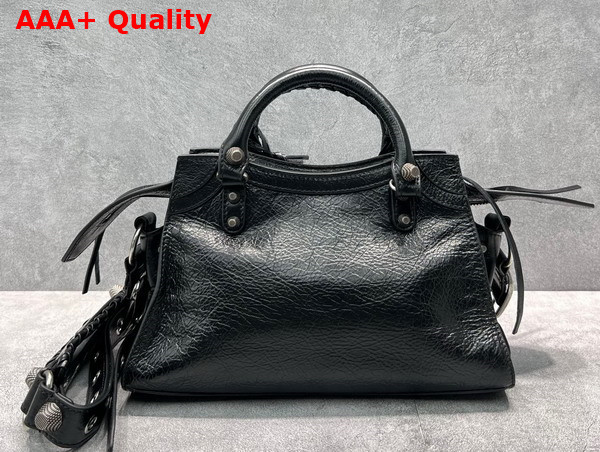 Balenciaga Neo Cagole XS Handbag in Black Arena Lambskin Aged Silver Hardware Replica