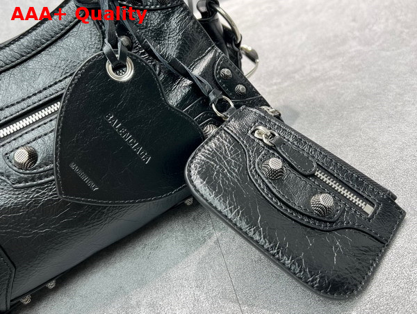 Balenciaga Neo Cagole XS Handbag in Black Arena Lambskin Aged Silver Hardware Replica