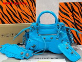 Balenciaga Neo Cagole XS Handbag in Blue Arena Lambskin Aged Silver Hardware Replica