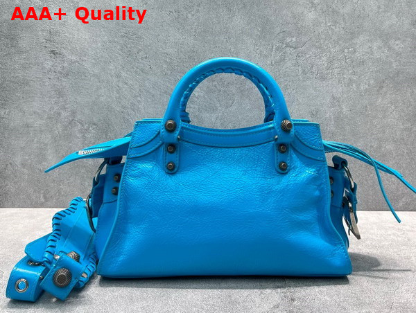 Balenciaga Neo Cagole XS Handbag in Blue Arena Lambskin Aged Silver Hardware Replica
