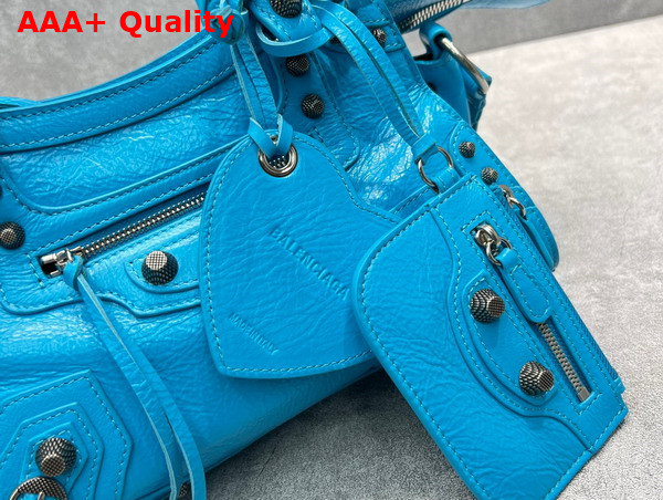 Balenciaga Neo Cagole XS Handbag in Blue Arena Lambskin Aged Silver Hardware Replica