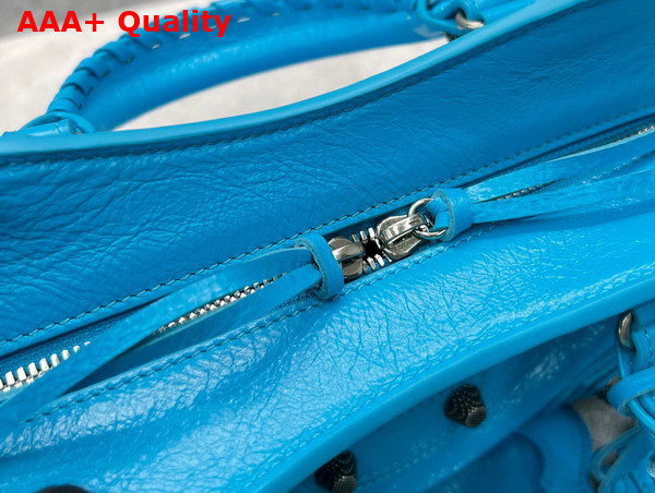 Balenciaga Neo Cagole XS Handbag in Blue Arena Lambskin Aged Silver Hardware Replica