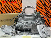 Balenciaga Neo Cagole XS Handbag in Dark Grey Arena Lambskin Aged Silver Hardware Replica