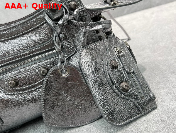 Balenciaga Neo Cagole XS Handbag in Dark Grey Arena Lambskin Aged Silver Hardware Replica