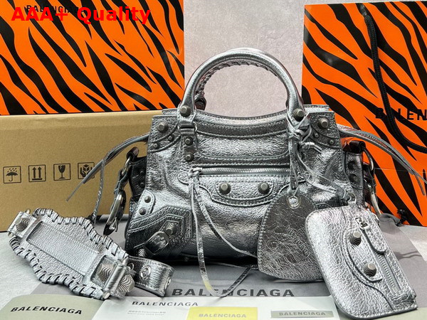 Balenciaga Neo Cagole XS Handbag in Dark Grey Arena Lambskin Aged Silver Hardware Replica