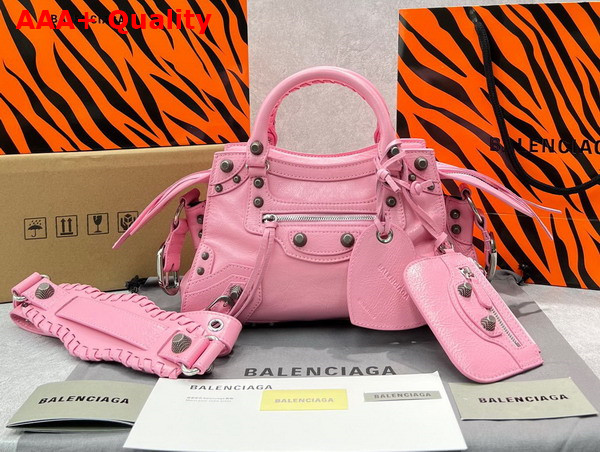 Balenciaga Neo Cagole XS Handbag in Pink Arena Lambskin Aged Silver Hardware Replica