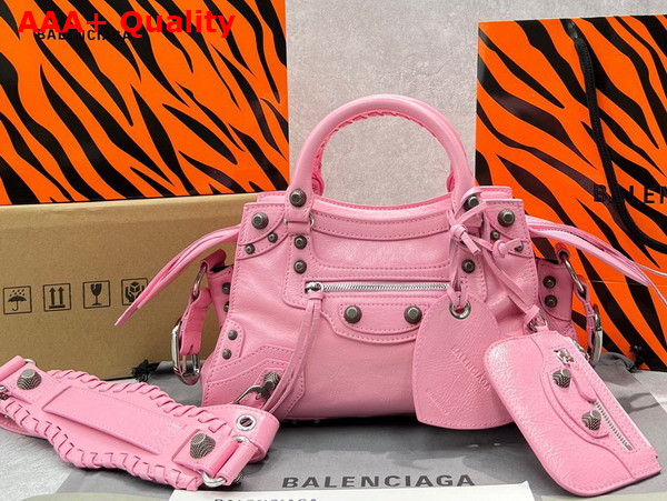 Balenciaga Neo Cagole XS Handbag in Pink Arena Lambskin Aged Silver Hardware Replica