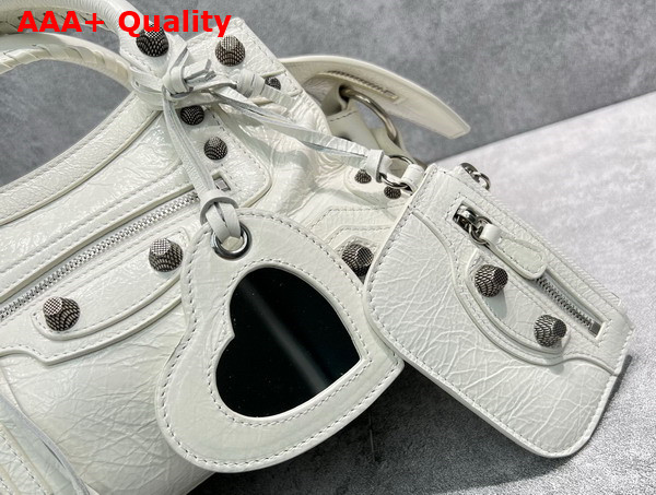 Balenciaga Neo Cagole XS Handbag in White Arena Lambskin Aged Silver Hardware Replica